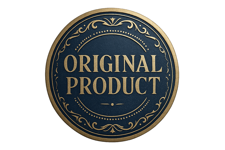 Gerar um selo de produto original de forma realista, o texto tem que ser em inglês e fundo transparente