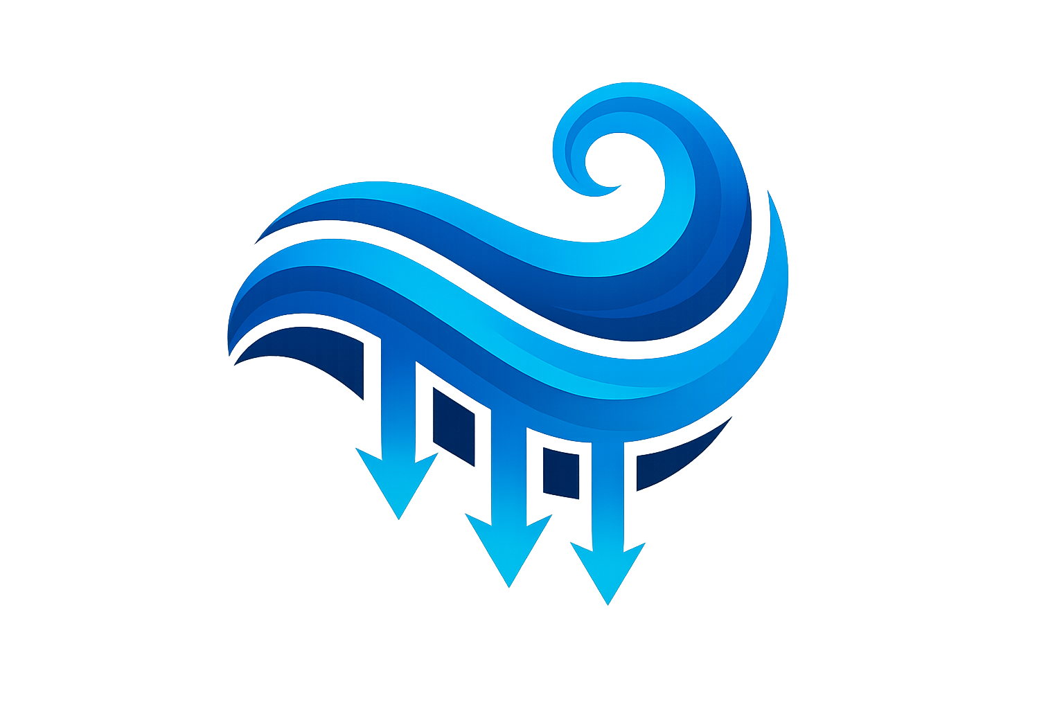 Icon representing deep cleaning action, waves or arrows penetrating downward, dynamic blue design