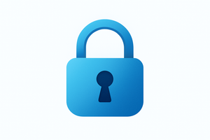 Padlock icon representing security, clean design, blue color